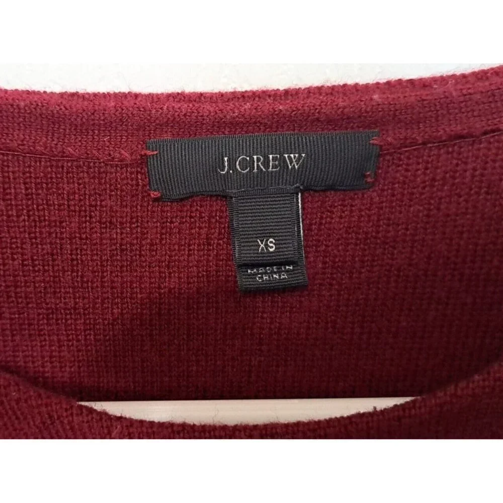 J.Crew XS Burgundy Merino Wool Long Sleeve Tunic Patch Pockets